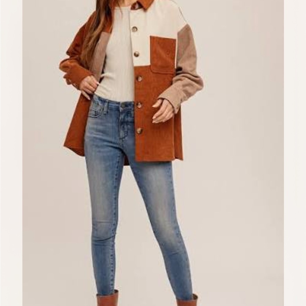 Hem & Thread Women's Colorblock Utility Jacket - Brown and Tan